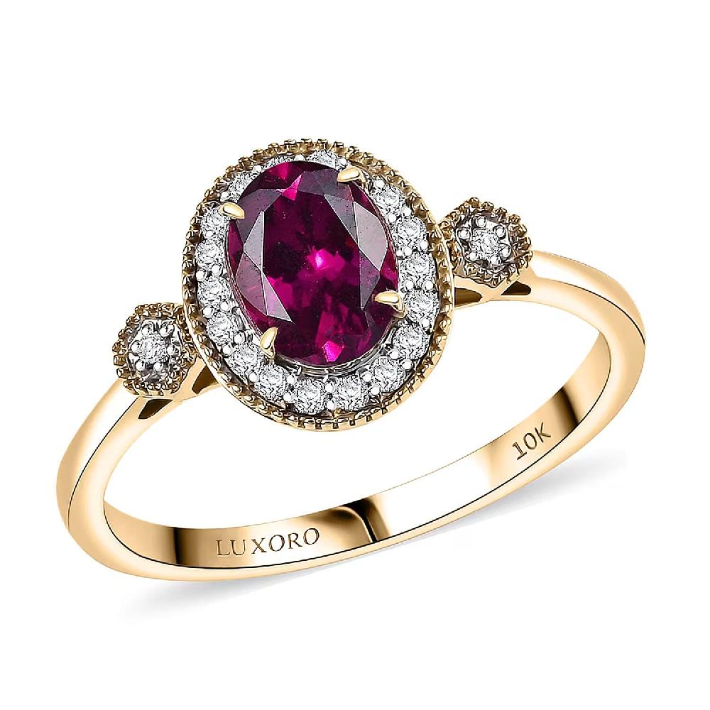 shop lc Luxoro 10K Yellow Gold AAA Radiant Ember Garnet Diamond (G-H I2) (0.29 cts) Ring 1.67 ctw