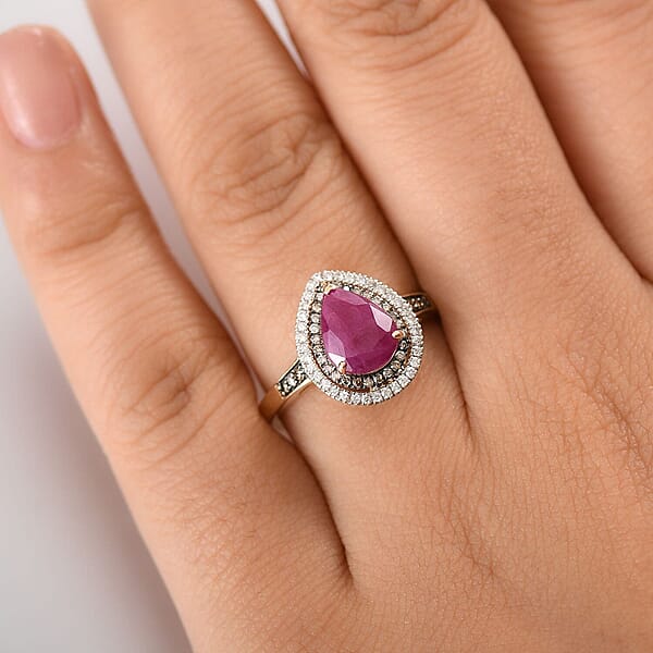 Shop Lc Luxoro 10K Yellow Gold AAA Royal Ruby Natural Champagne And White Diamond (I2) (0.34 Cts) Ring 2.50 Ctw