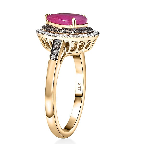 Shop Lc Luxoro 10K Yellow Gold AAA Royal Ruby Natural Champagne And White Diamond (I2) (0.34 Cts) Ring 2.50 Ctw