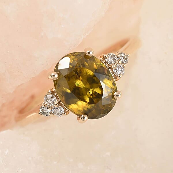 Shop Lc Luxoro 10K Yellow Gold AAA Sava Sphene And G-H I2 Diamond Ring 2.35 Ctw