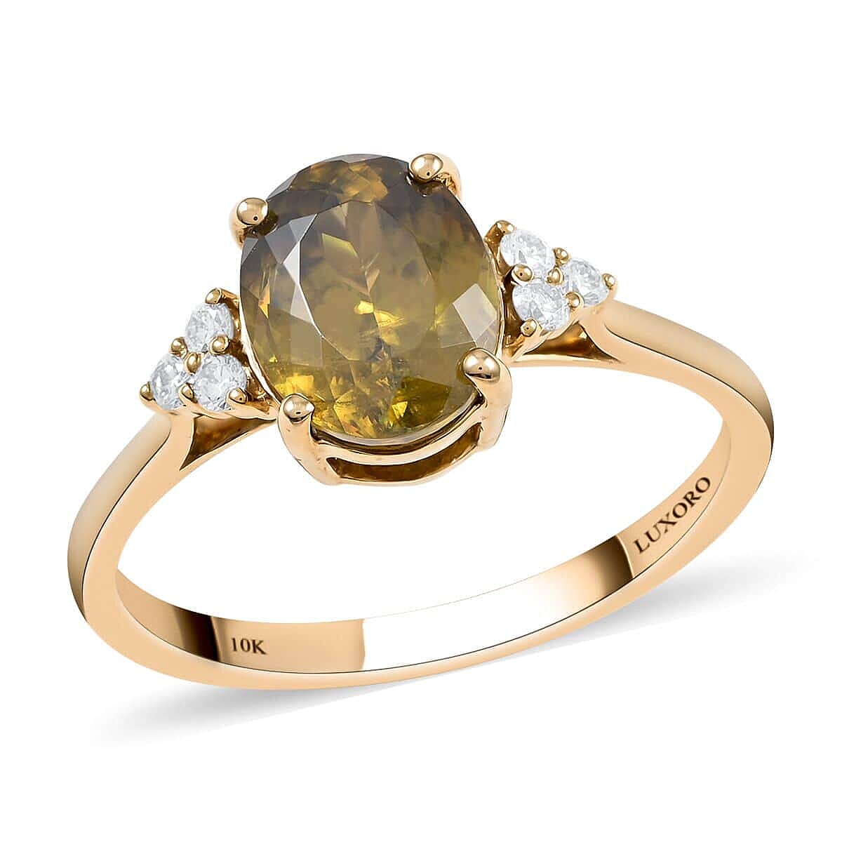 shop lc Luxoro 10K Yellow Gold AAA Sava Sphene and G-H I2 Diamond Ring 2.35 ctw
