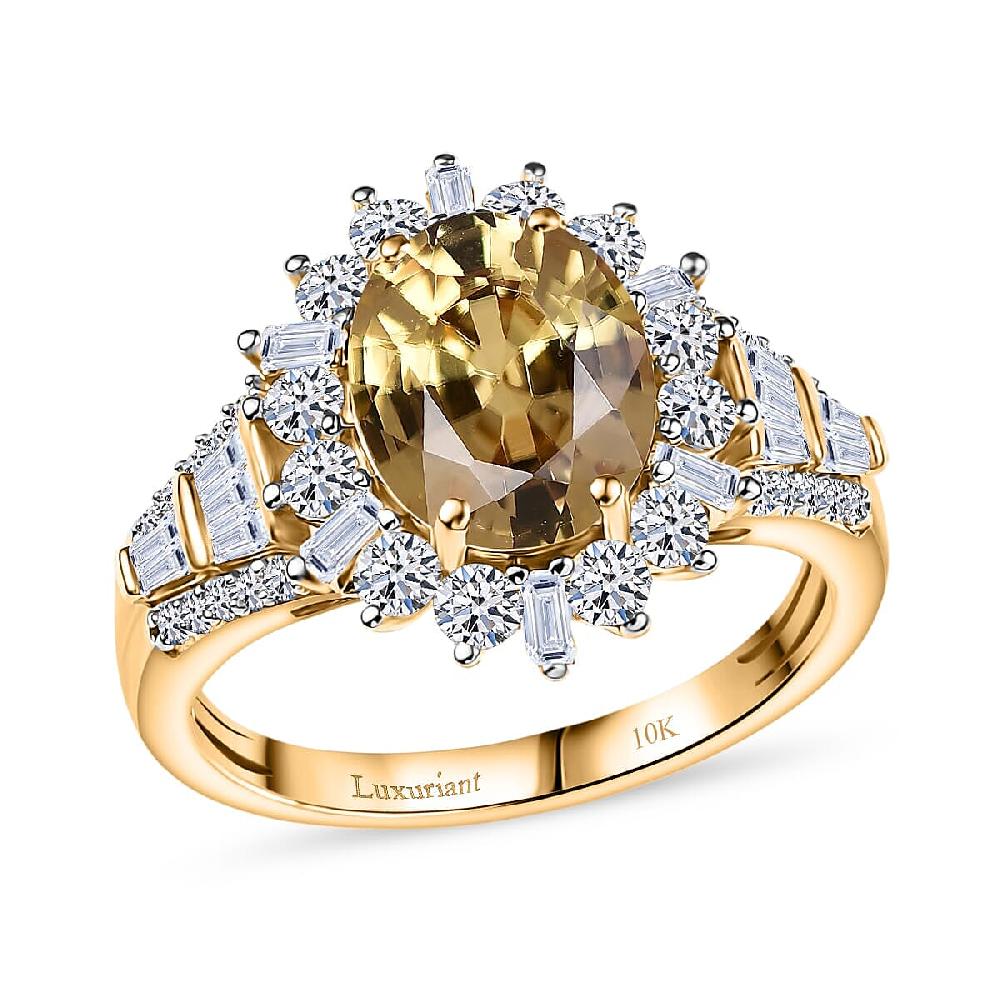 shop lc Luxoro 10K Yellow Gold AAA Tanzania Yellow Zircon Luxuriant Lab Grown Diamond Golden Radiance Ring 5.25 ctw