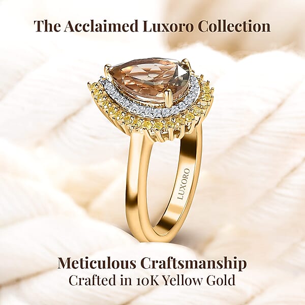 Shop Lc Luxoro 10K Yellow Gold AAA Turkizite Natural Yellow And White Diamond I3 Double Halo Ring 2.35 Ctw