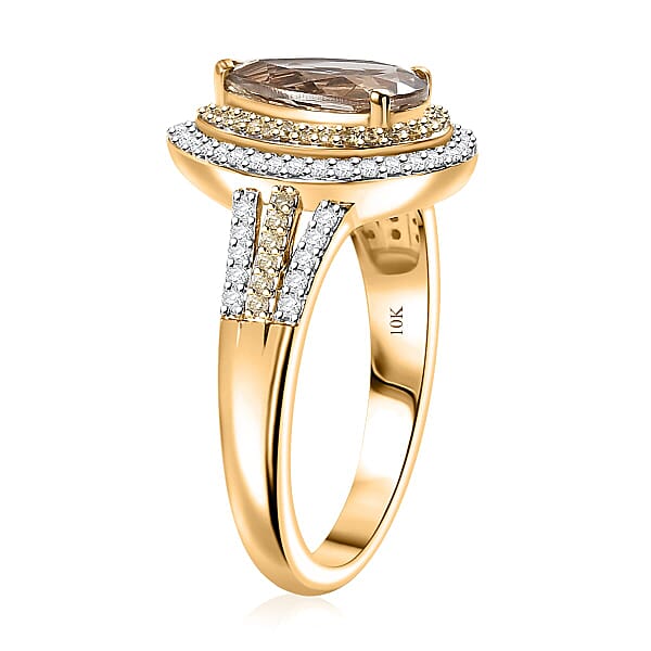 Shop Lc Luxoro 10K Yellow Gold AAA Turkizite Natural Yellow And White Diamond (I2) (0.33 Cts) Double Halo Ring (4.30 G) 2.85 Ctw