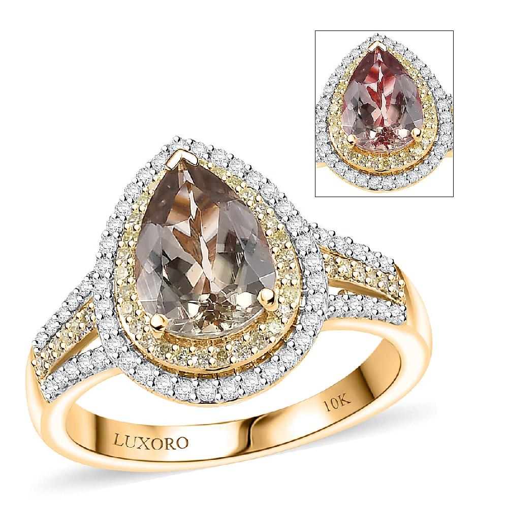 shop lc Luxoro 10K Yellow Gold AAA Turkizite Natural Yellow and White Diamond (I2) (0.33 cts) Double Halo Ring (4.30 g) 2.85 ctw