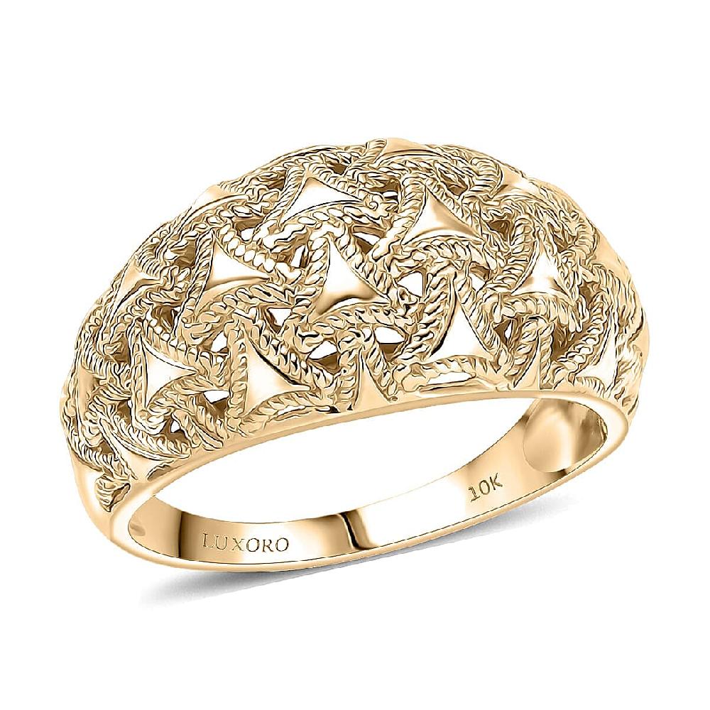 shop lc Luxoro 10K Yellow Gold Arrow Wave Ring 4.5 Grams