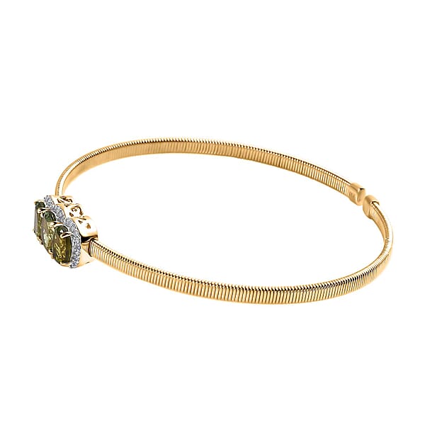 Shop Lc Luxoro 10K Yellow Gold Natural Calabar Green Tourmaline Diamond (G-H I2) (0.15 Cts) Cuff Bracelet (7.25 In) (4.15 G) 2.35 Ctw