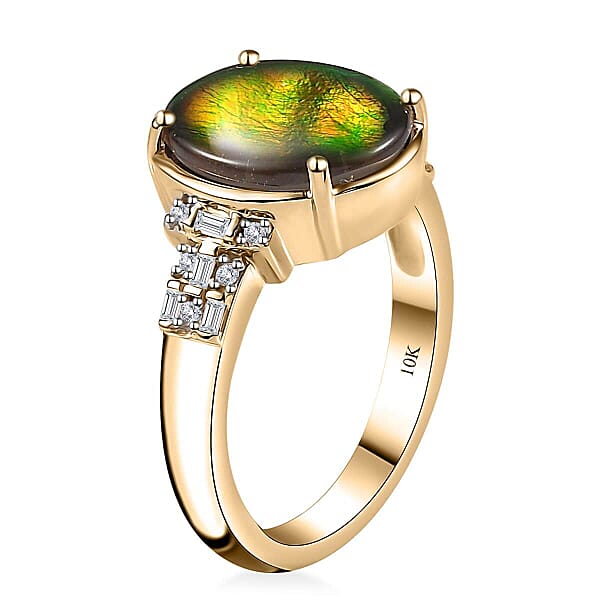 Shop Lc Luxoro 10K Yellow Gold Premium Canadian Ammolite And G-H I2 Diamond Ring 4 Grams 0.11 Ctw
