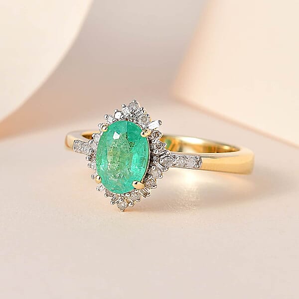 Shop Lc Luxoro 10K Yellow Gold Premium Ethiopian Emerald And G-H I3 Diamond Halo Ring 1.40 Ctw