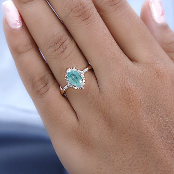 Shop Lc Luxoro 10K Yellow Gold Premium Ethiopian Emerald And G-H I3 Diamond Halo Ring 1.40 Ctw