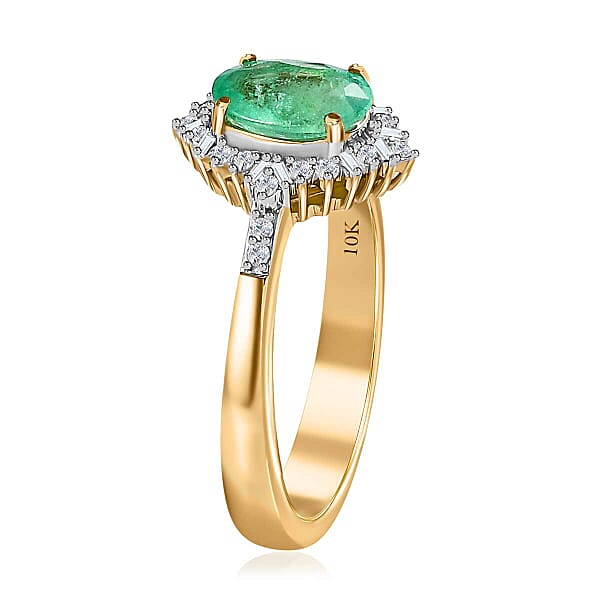 Shop Lc Luxoro 10K Yellow Gold Premium Ethiopian Emerald And G-H I3 Diamond Halo Ring 1.40 Ctw