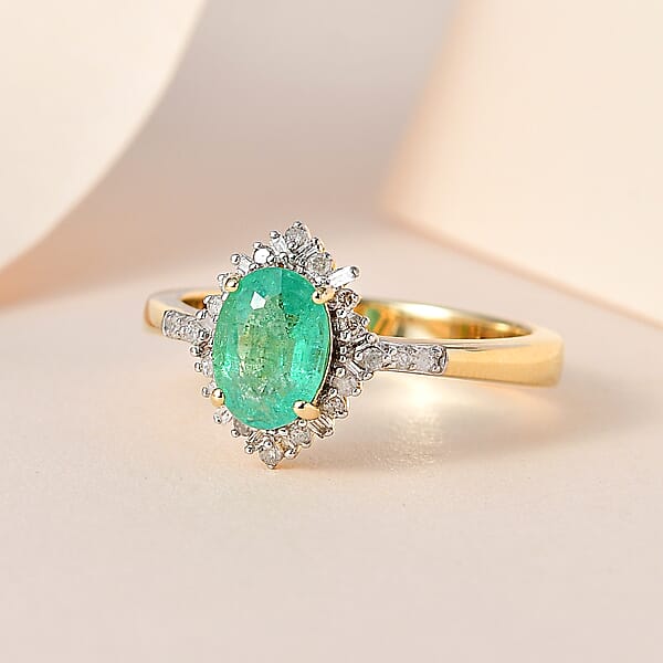 Shop Lc Luxoro 10K Yellow Gold Premium Ethiopian Emerald And G-H I3 Diamond Halo Ring 1.40 Ctw