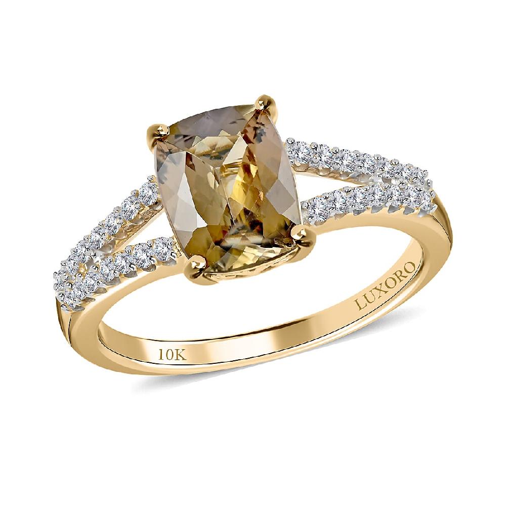 shop lc Luxoro 10K Yellow Gold Premium Golden Tanzanite and G-H I3 Diamond Ring 2.10 ctw