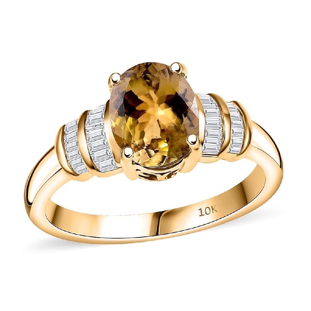 shop lc Luxoro 10K Yellow Gold Premium Golden Tanzanite White Diamond (I2) (0.22 cts) Paper Swirls Ring 2.40 ctw