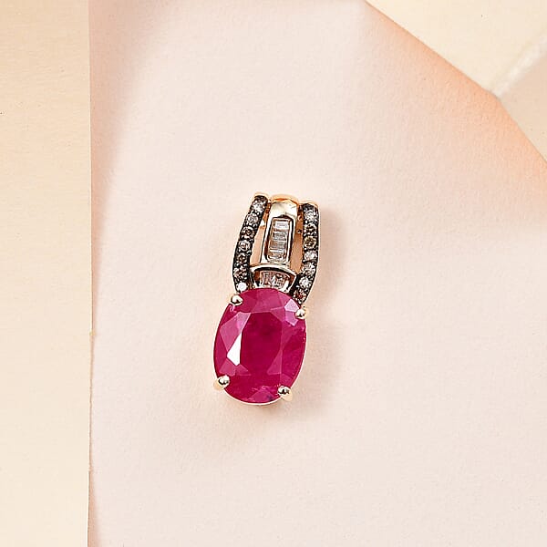 Shop Lc Luxoro 10K Yellow Gold Premium Montepuez Ruby Natural Champagne And White Diamond Pendant Without Chain 2.20 Ctw