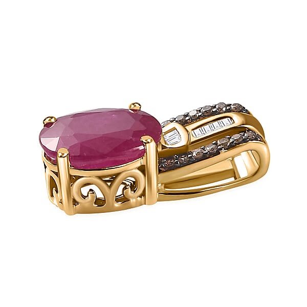 Shop Lc Luxoro 10K Yellow Gold Premium Montepuez Ruby Natural Champagne And White Diamond Pendant Without Chain 2.20 Ctw
