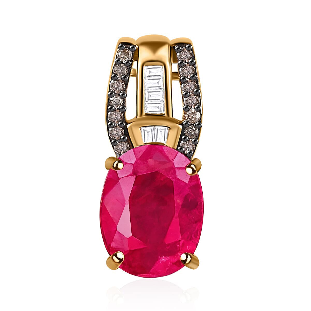 shop lc Luxoro 10K Yellow Gold Premium Montepuez Ruby Natural Champagne and White Diamond Pendant without Chain 2.20 ctw