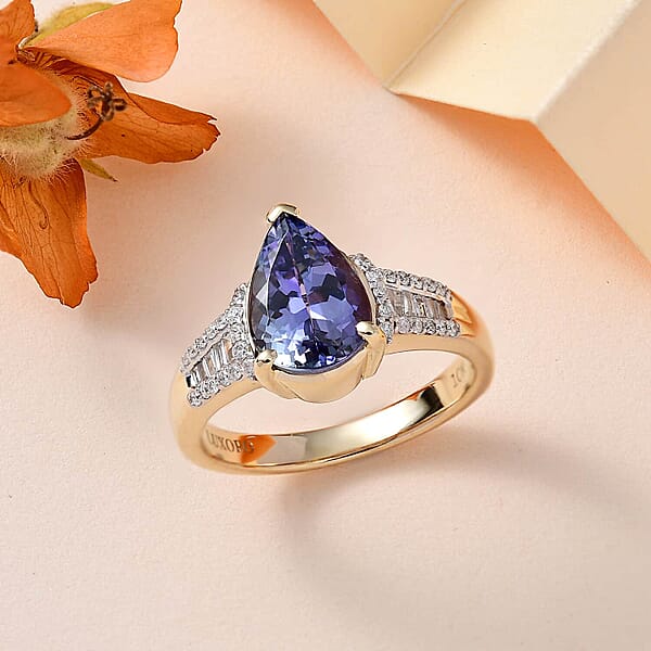 Shop Lc Luxoro 10K Yellow Gold Premium Peacock Tanzanite And G-H I2 Diamond Ring 4.10 Grams 2.35 Ctw