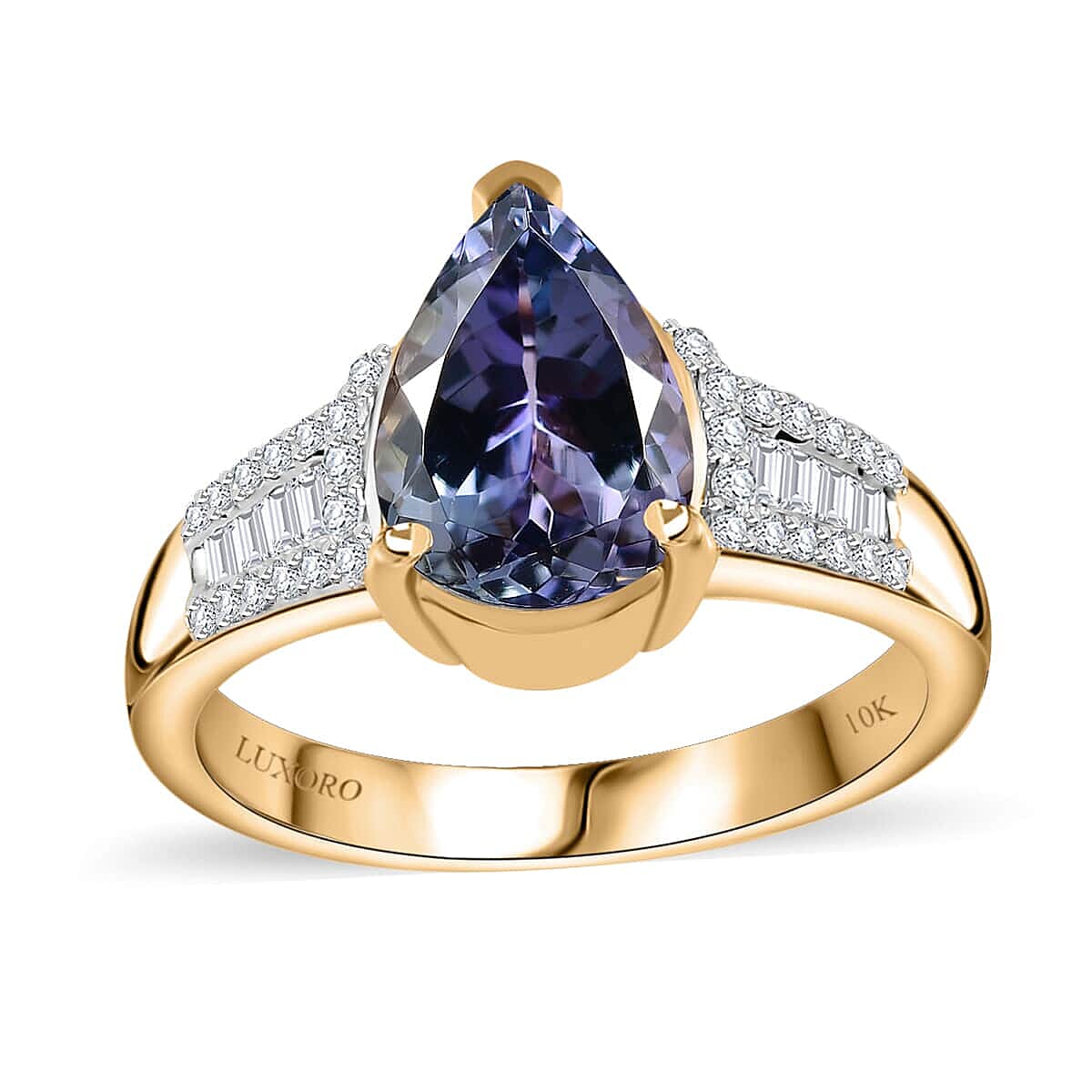 shop lc Luxoro 10K Yellow Gold Premium Peacock Tanzanite and G-H I2 Diamond Ring 4.10 Grams 2.35 ctw