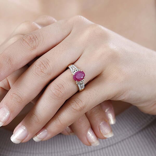 Shop Lc Luxoro 10K Yellow Gold Premium Royal Ruby Natural Champagne And White Diamond Ring 2.85 Ctw