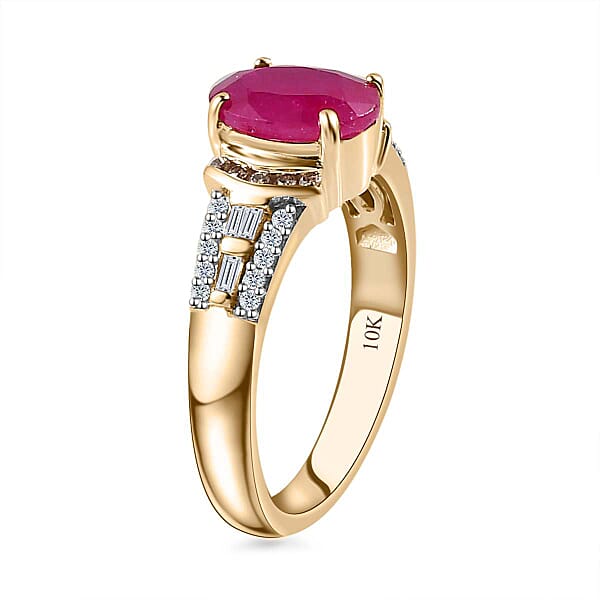 Shop Lc Luxoro 10K Yellow Gold Premium Royal Ruby Natural Champagne And White Diamond Ring 2.85 Ctw