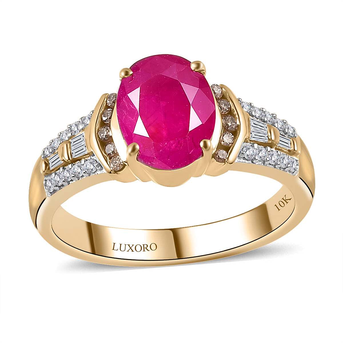 shop lc Luxoro 10K Yellow Gold Premium Royal Ruby Natural Champagne and White Diamond Ring 2.85 ctw