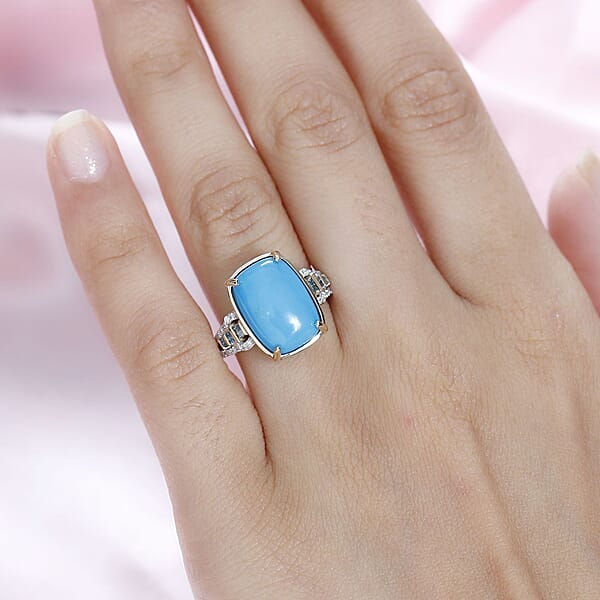 Shop Lc Luxoro 10K Yellow Gold Premium Sleeping Beauty Turquoise G-H I2 Blue And White Diamond Ring 4.25 Grams 5.50 Ctw