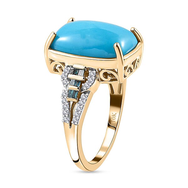 Shop Lc Luxoro 10K Yellow Gold Premium Sleeping Beauty Turquoise G-H I2 Blue And White Diamond Ring 4.25 Grams 5.50 Ctw