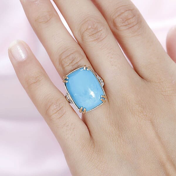 Shop Lc Luxoro 10K Yellow Gold Premium Sleeping Beauty Turquoise And G-H I2 Diamond Ring 4.65 Grams 14.85 Ctw
