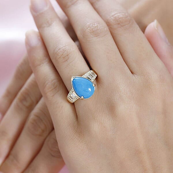 Shop Lc Luxoro 10K Yellow Gold Premium Sleeping Beauty Turquoise I2 Natural Yellow And White Diamond Ring 5.25 Grams 4.75 Ctw