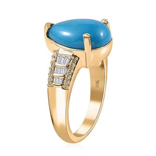 Shop Lc Luxoro 10K Yellow Gold Premium Sleeping Beauty Turquoise I2 Natural Yellow And White Diamond Ring 5.25 Grams 4.75 Ctw