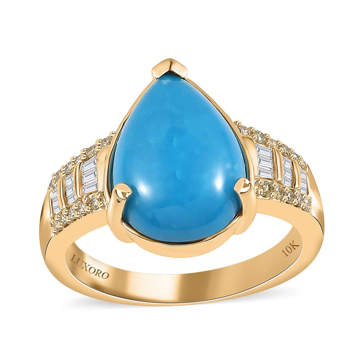 shop lc Luxoro 10K Yellow Gold Premium Sleeping Beauty Turquoise I2 Natural Yellow and White Diamond Ring 5.25 Grams 4.75 ctw