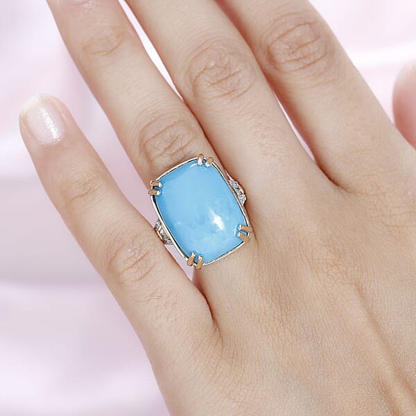 Shop Lc Luxoro 10K Yellow Gold Premium Sleeping Beauty Turquoise And G-H I2 Diamond Ring 4.65 Grams 14.85 Ctw