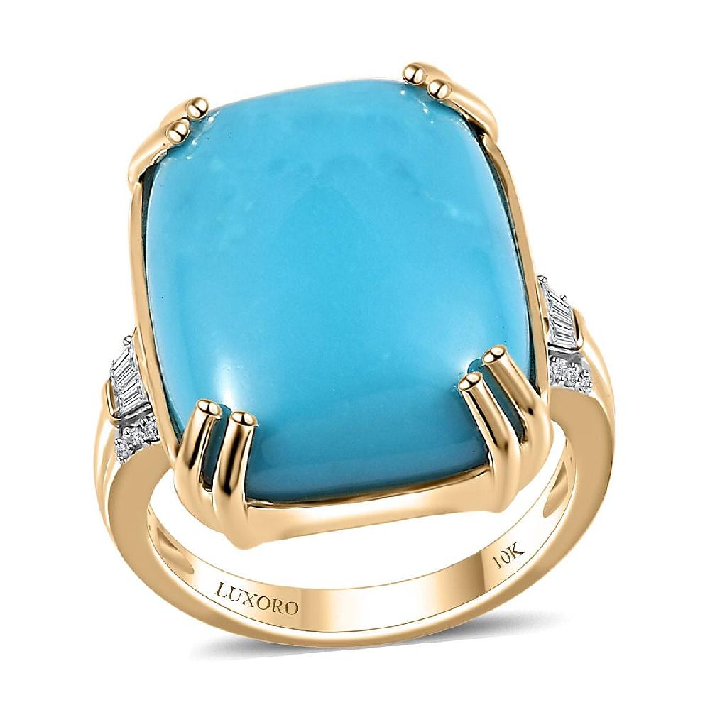 shop lc Luxoro 10K Yellow Gold Premium Sleeping Beauty Turquoise and G-H I2 Diamond Ring 4.65 Grams 14.85 ctw