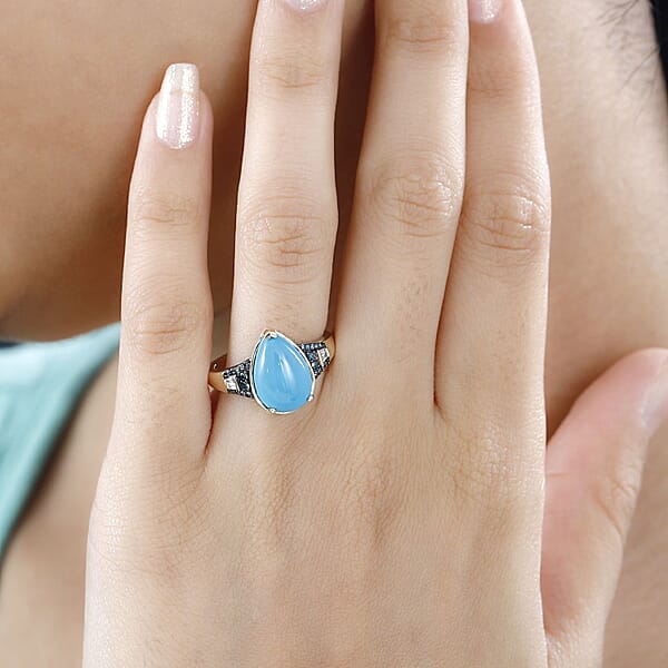 Shop Lc Luxoro 10K Yellow Gold Premium Sleeping Beauty Turquoise G-H I2 Blue And White Diamond Ring 3.85 Ctw