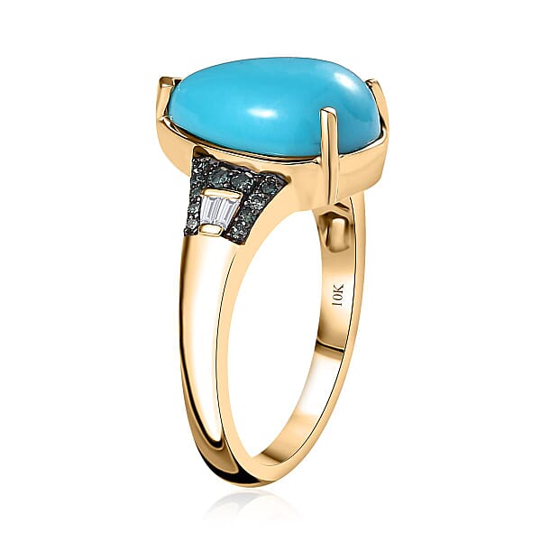 Shop Lc Luxoro 10K Yellow Gold Premium Sleeping Beauty Turquoise G-H I2 Blue And White Diamond Ring 3.85 Ctw