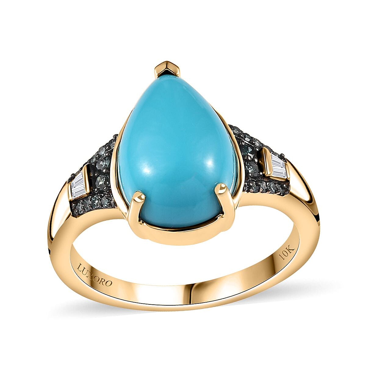 shop lc Luxoro 10K Yellow Gold Premium Sleeping Beauty Turquoise G-H I2 Blue and White Diamond Ring 3.85 ctw