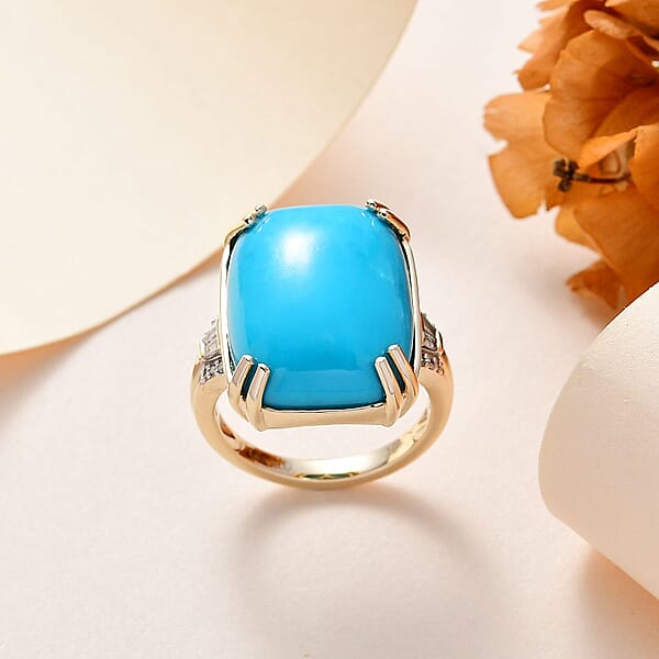 Shop Lc Luxoro 10K Yellow Gold Premium Sleeping Beauty Turquoise And G-H I2 Diamond Ring 4.65 Grams 14.85 Ctw