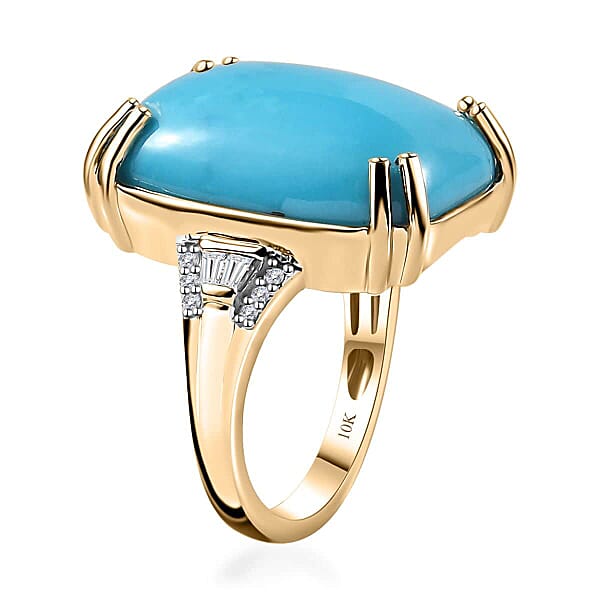 Shop Lc Luxoro 10K Yellow Gold Premium Sleeping Beauty Turquoise And G-H I2 Diamond Ring 4.65 Grams 14.85 Ctw