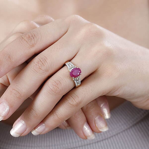 Shop Lc Luxoro 10K Yellow Gold Premium Taveta Ruby Natural Champagne And White Diamond Ring 2.85 Ctw