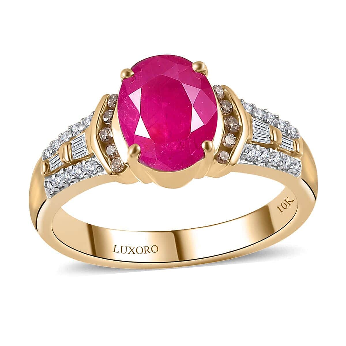 shop lc Luxoro 10K Yellow Gold Premium Taveta Ruby Natural Champagne and White Diamond Ring 2.85 ctw