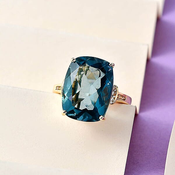 Shop Lc Luxoro 10K Yellow Gold Premium Teal Fluorite (IR) White Sapphire Ring 12.35 Ctw