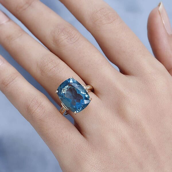 Shop Lc Luxoro 10K Yellow Gold Premium Teal Fluorite (IR) White Sapphire Ring 12.35 Ctw