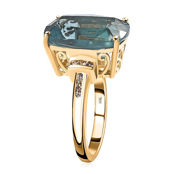 Shop Lc Luxoro 10K Yellow Gold Premium Teal Fluorite (IR) White Sapphire Ring 12.35 Ctw