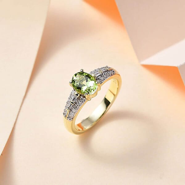 Shop Lc Luxoro 14K Green Gold AAA Natural Calabar Green Tourmaline And G-H I2 Diamond Ring 4.50 Grams 1.15 Ctw