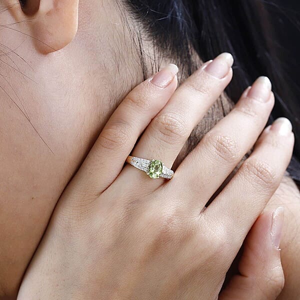 Shop Lc Luxoro 14K Green Gold AAA Natural Calabar Green Tourmaline And G-H I2 Diamond Ring 4.50 Grams 1.15 Ctw