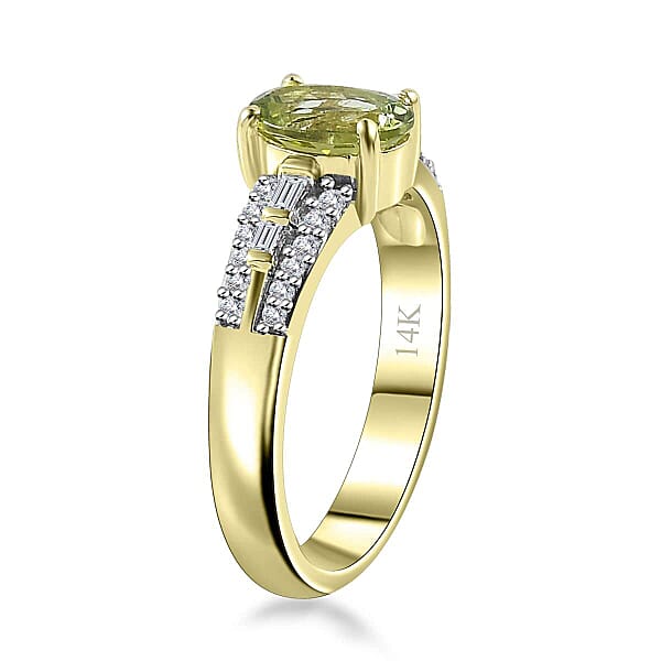 Shop Lc Luxoro 14K Green Gold AAA Natural Calabar Green Tourmaline And G-H I2 Diamond Ring 4.50 Grams 1.15 Ctw