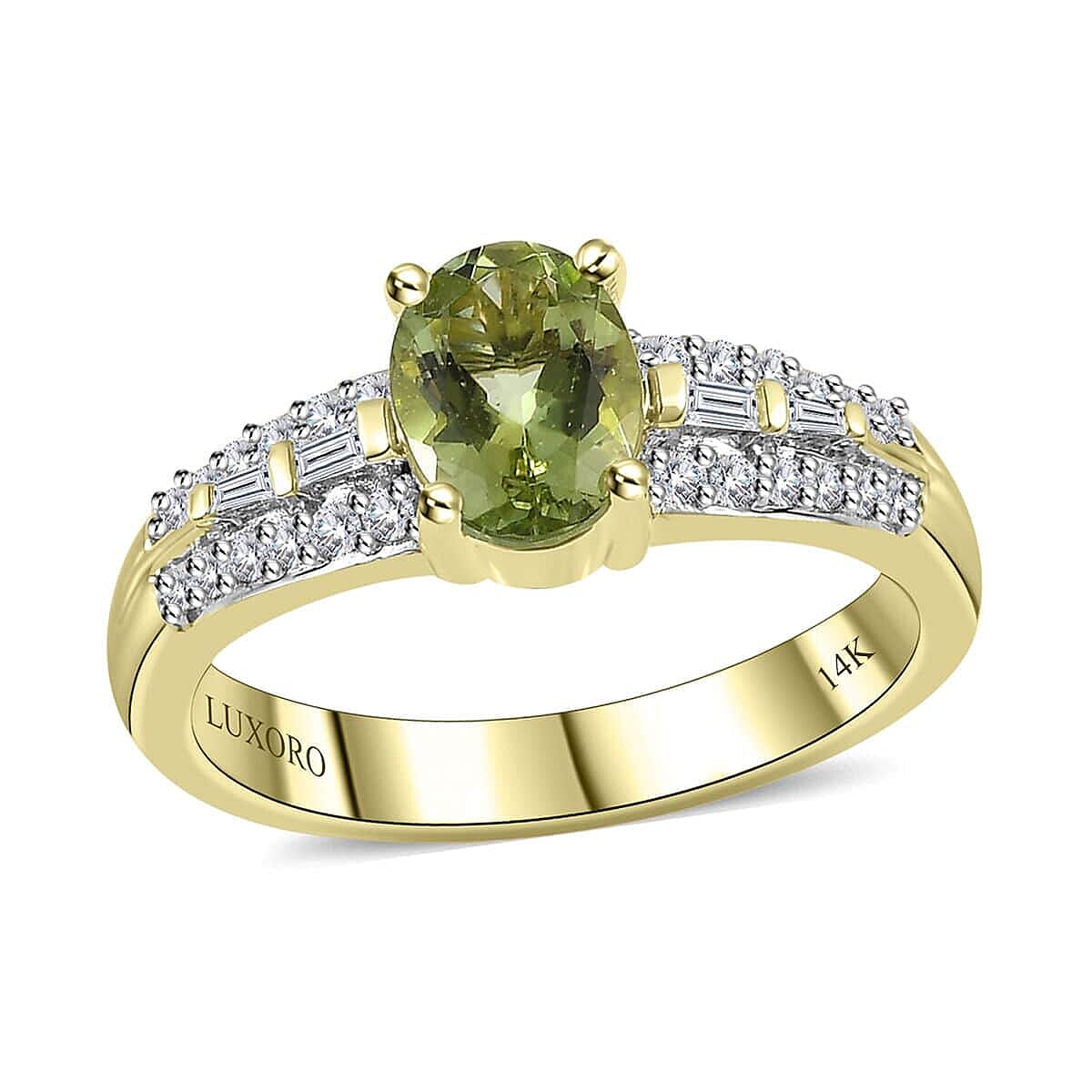 shop lc Luxoro 14K Green Gold AAA Natural Calabar Green Tourmaline and G-H I2 Diamond Ring 4.50 Grams 1.15 ctw