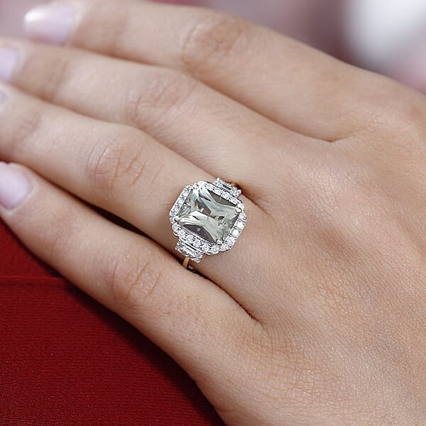 Shop Lc Luxoro 14K Green Gold Radiant Cut AAA Turkizite Diamond (G-H I2) (0.45 Cts) Ring (5.10 G) 2.65 Ctw