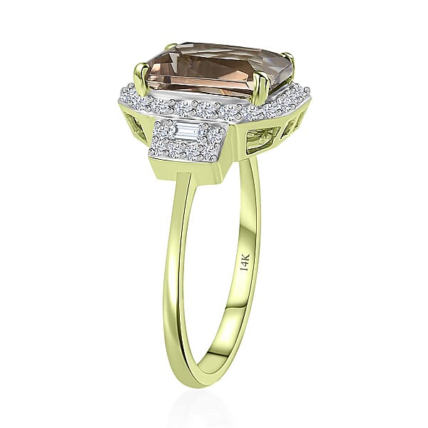 Shop Lc Luxoro 14K Green Gold Radiant Cut AAA Turkizite Diamond (G-H I2) (0.45 Cts) Ring (5.10 G) 2.65 Ctw